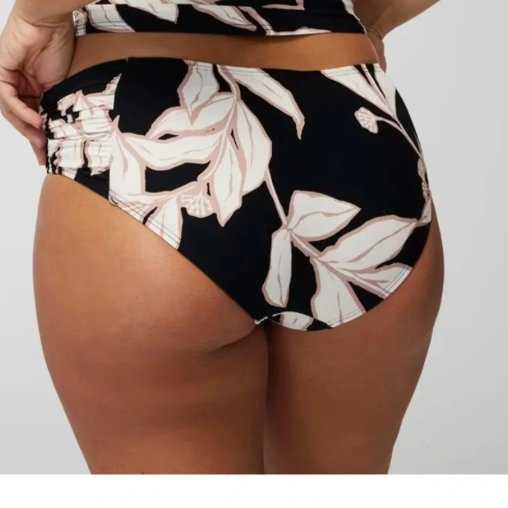 Soma Black Bikini Top with Pale Pink Floral Print